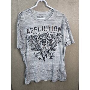 Affliction Freedom‎ Defender Live Fast Shirt Mens 2XL Gray Graphic Tee